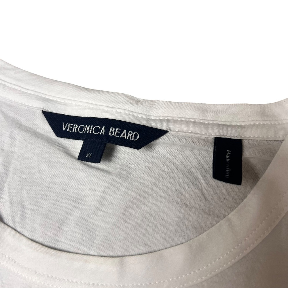 Veronica Beard White Pima Cotton Ruched Sleeve Crew Neck Tee Shirt XL - Picture 3 of 7